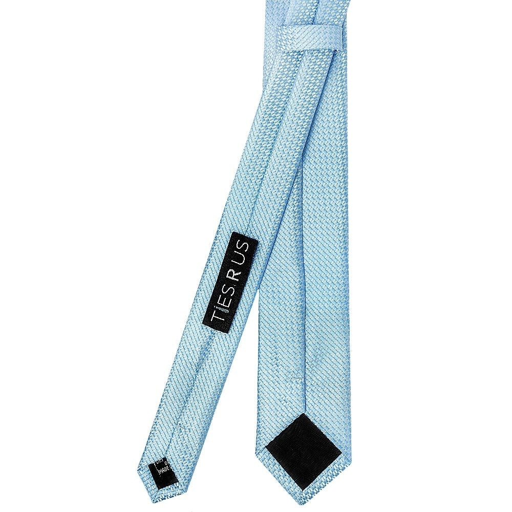 Dusty Blue Textured Skinny Tie And Pocket Square Set 4