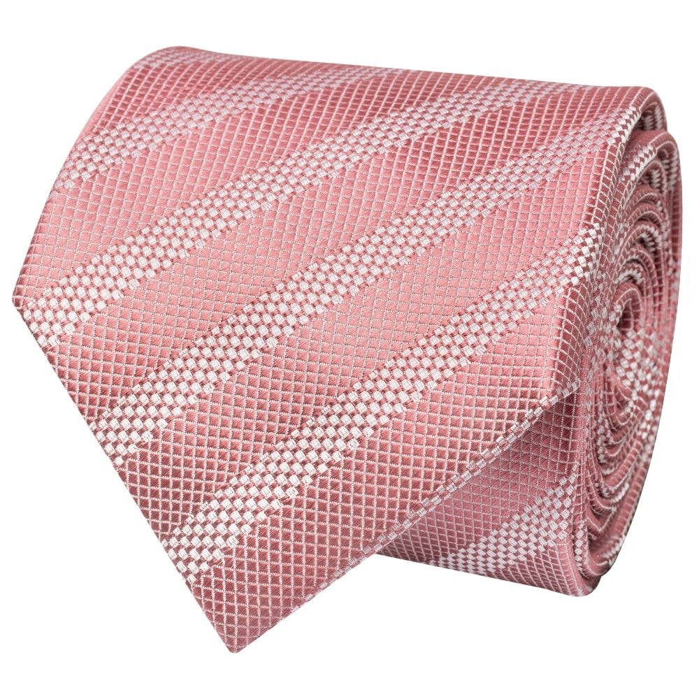 Mens Dusty Pink Textured Stripe Silk Classic Tie Pocket Square And Cufflinks Box Set 4