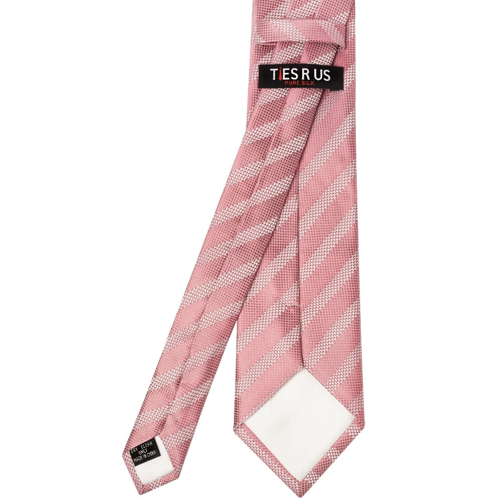Mens Dusty Pink Textured Stripe Silk Classic Tie Pocket Square And Cufflinks Box Set 5