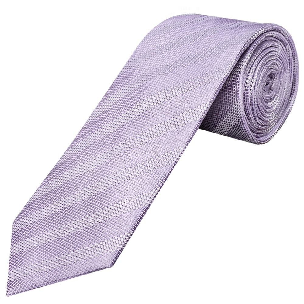 Mens Lilac Textured Stripe Silk Classic Tie Pocket Square And Cufflinks Box Set 3
