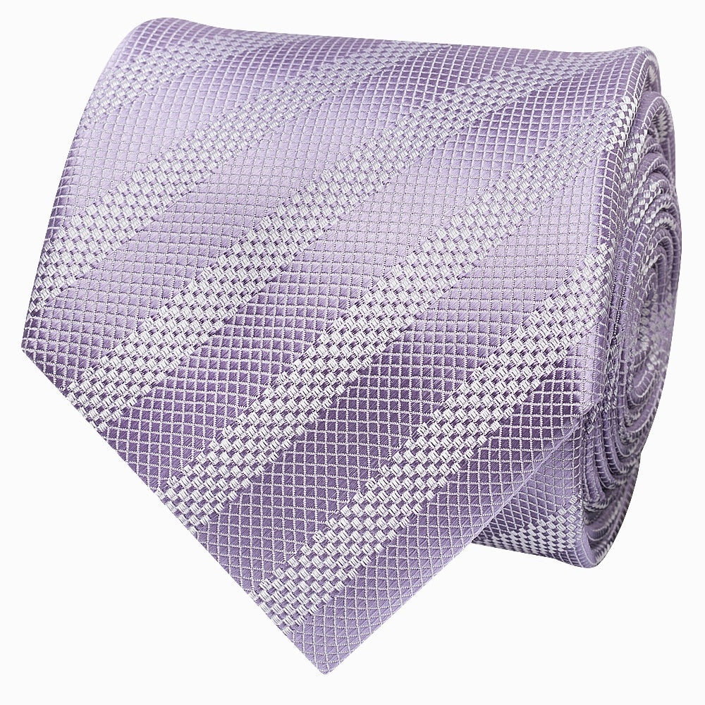 Mens Lilac Textured Stripe Silk Classic Tie Pocket Square And Cufflinks Box Set 4