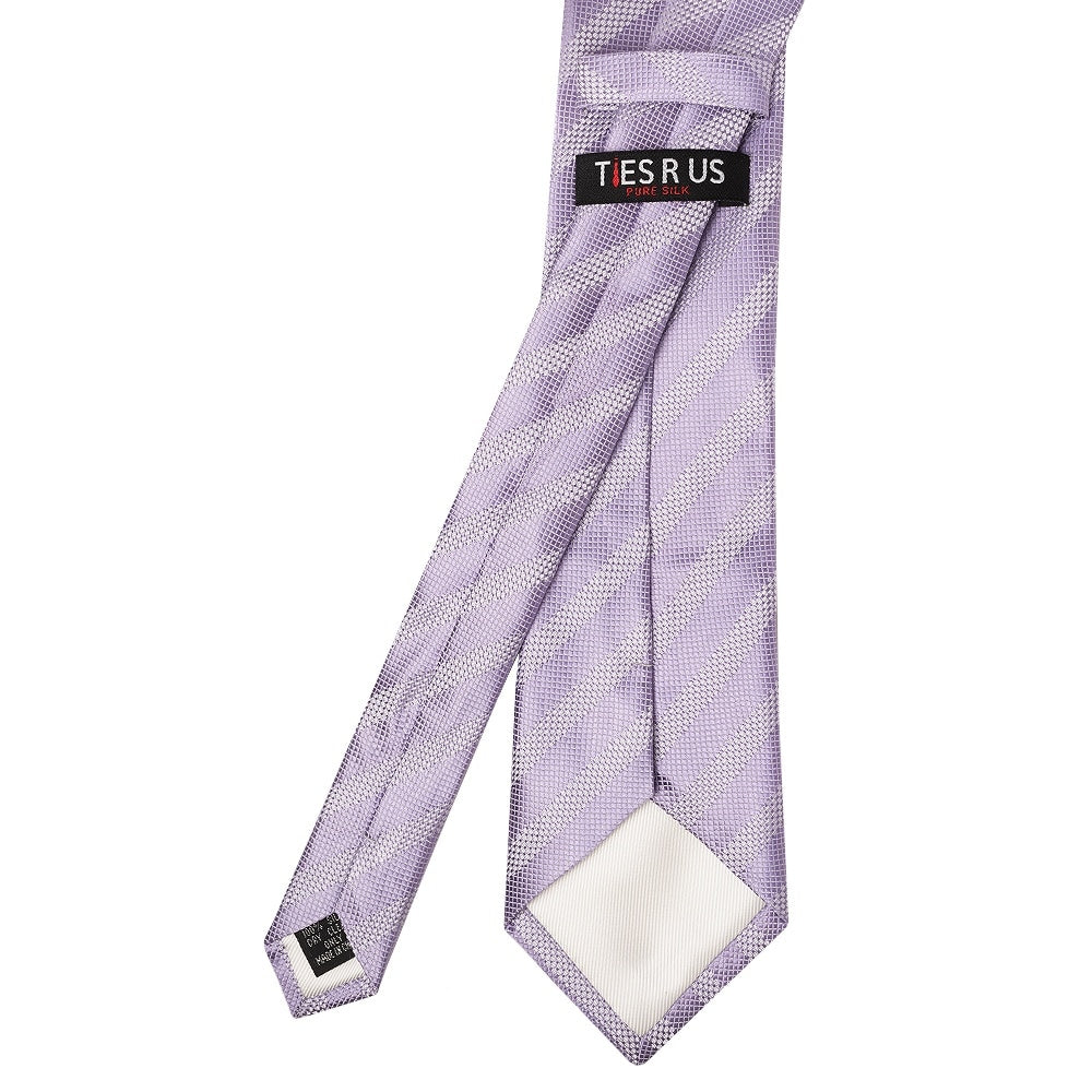 Mens Lilac Textured Stripe Silk Classic Tie Pocket Square And Cufflinks Box Set 5