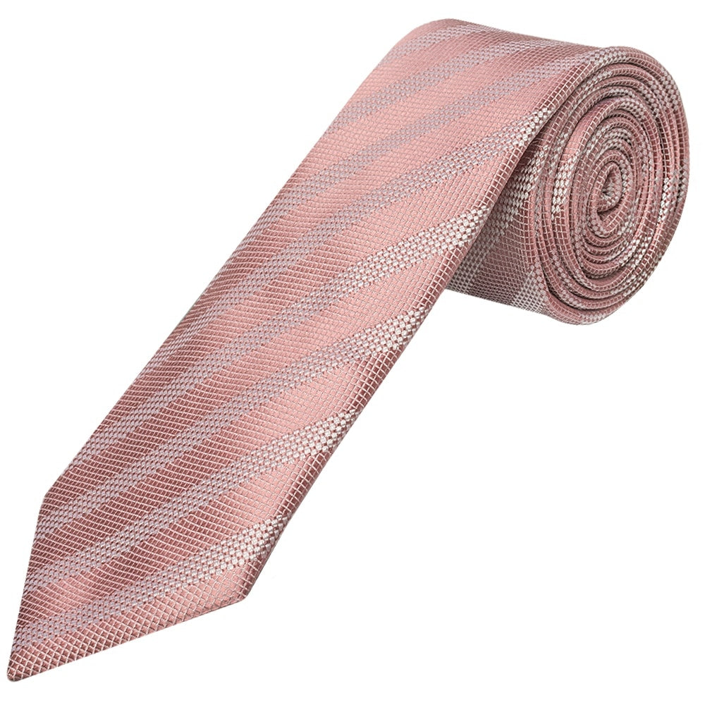 Mens Rose Gold Textured Stripe Silk Classic Tie Pocket Square And Cufflinks Box Set 3