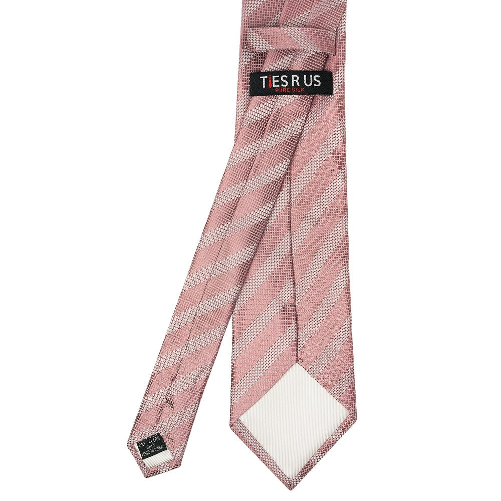 Mens Rose Gold Textured Stripe Silk Classic Tie Pocket Square And Cufflinks Box Set 5