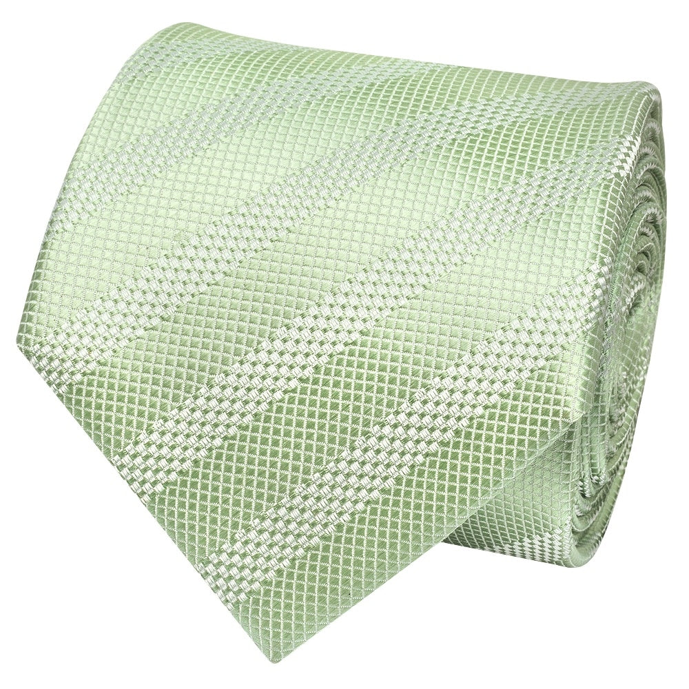 Mens Light Sage Textured Stripe Silk Classic Tie Pocket Square And Cufflinks Box Set 4