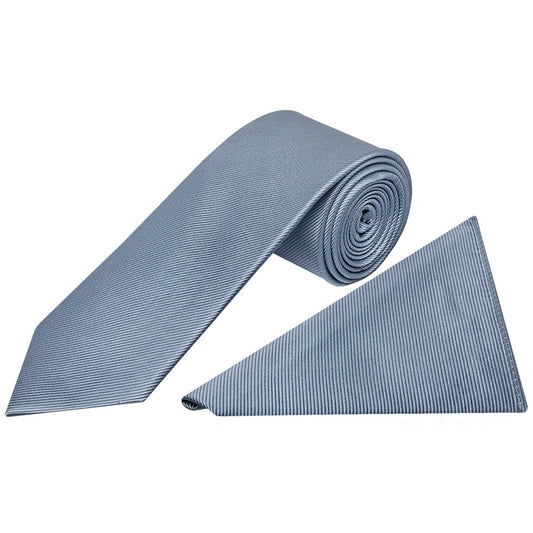 Dusty Blue Silk Twill Classic Mens Tie and Pocket Square Set