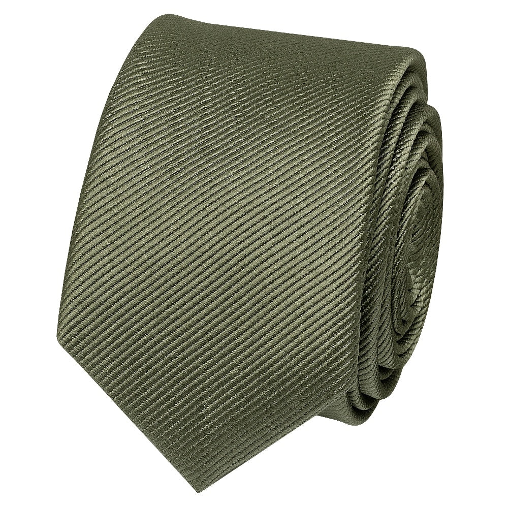 Olive Silk Twill Skinny Mens Tie 2