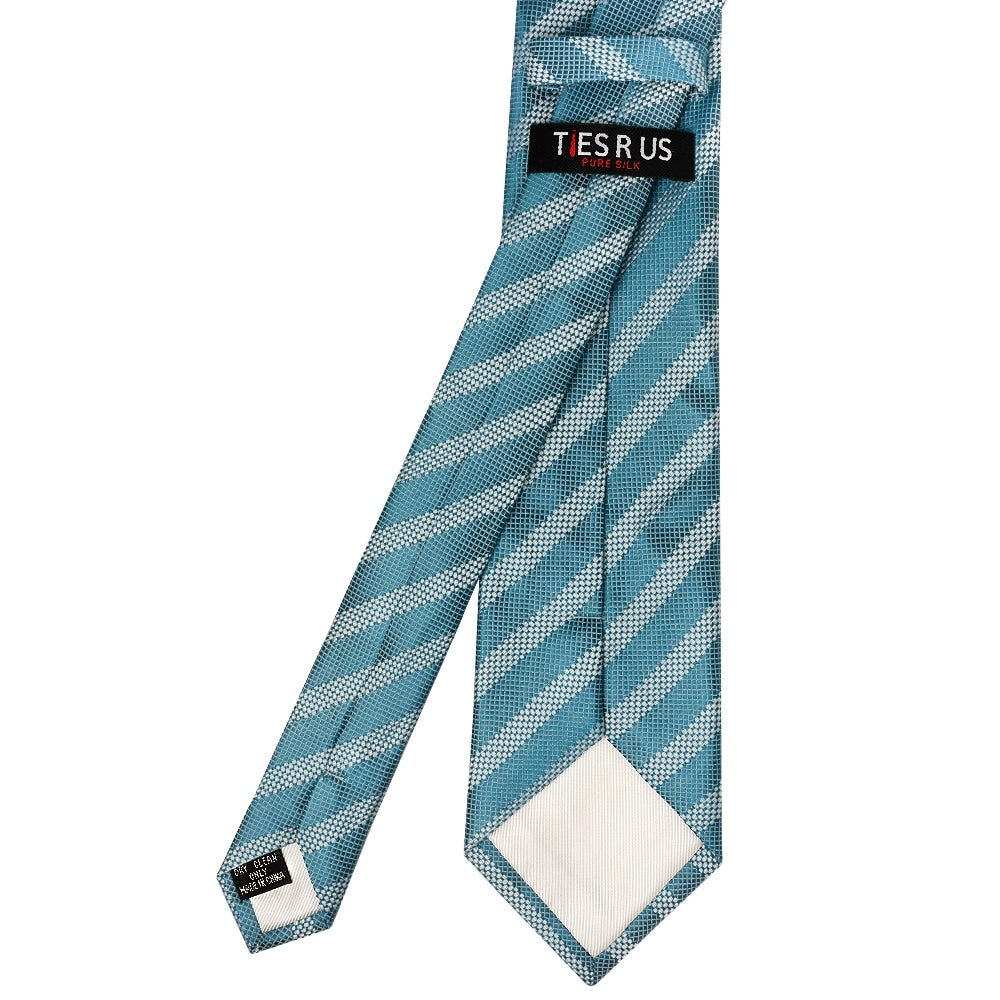 Mens Teal Textured Stripe Silk Classic Tie Pocket Square and Cufflinks Box Set