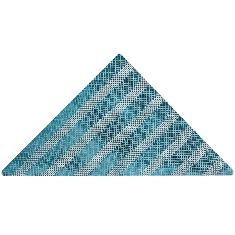 Mens Teal Textured Stripe Silk Classic Tie Pocket Square And Cufflinks Box Set 6