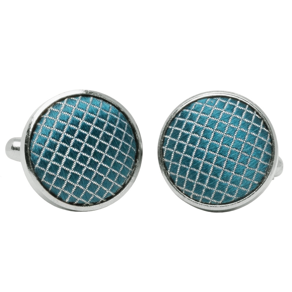 Mens Teal Textured Stripe Silk Classic Tie Pocket Square and Cufflinks Box Set