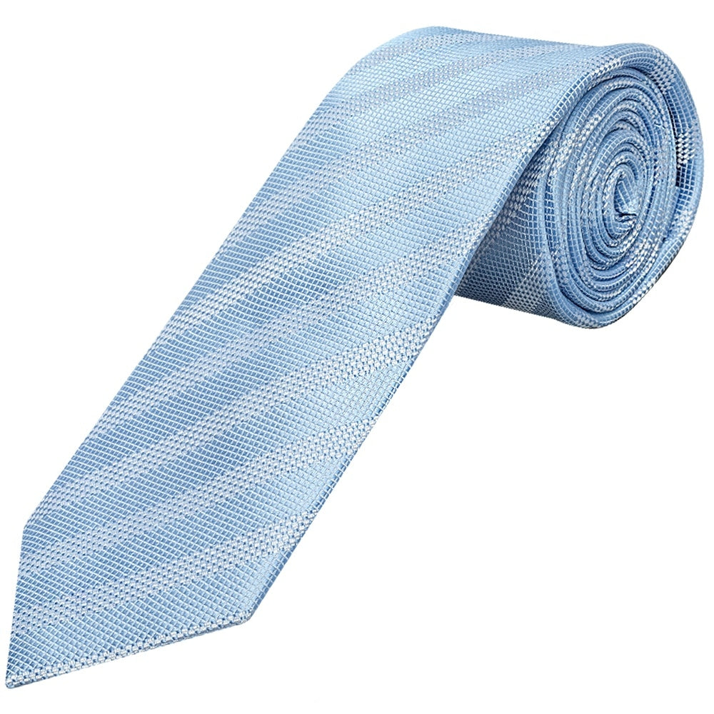 Mens Dusty Blue Textured Stripe Silk Classic Tie Pocket Square And Cufflinks Box Set 4