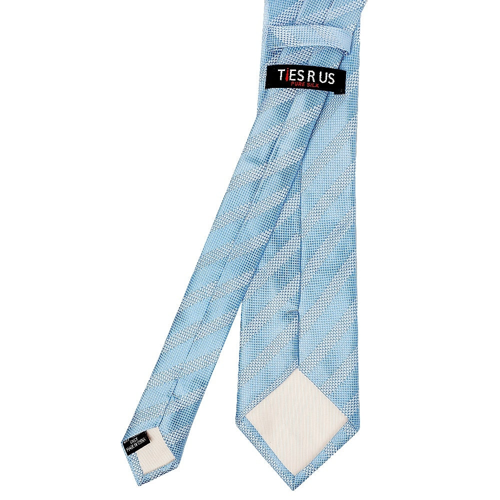 Mens Dusty Blue Textured Stripe Silk Classic Tie Pocket Square And Cufflinks Box Set 5