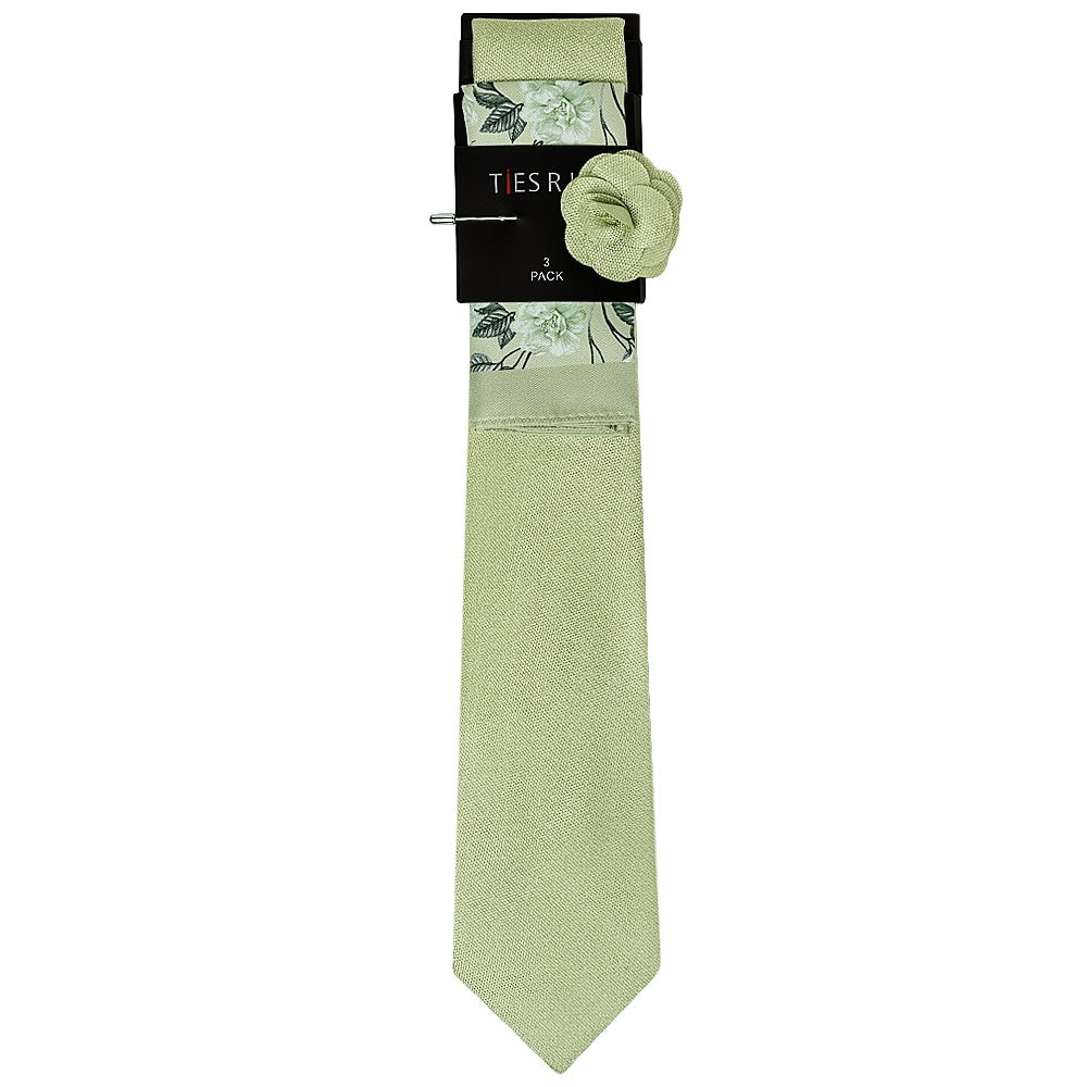 Classic Sage Green Mens Tie With Pocket Square And Lapel Pin Set 3