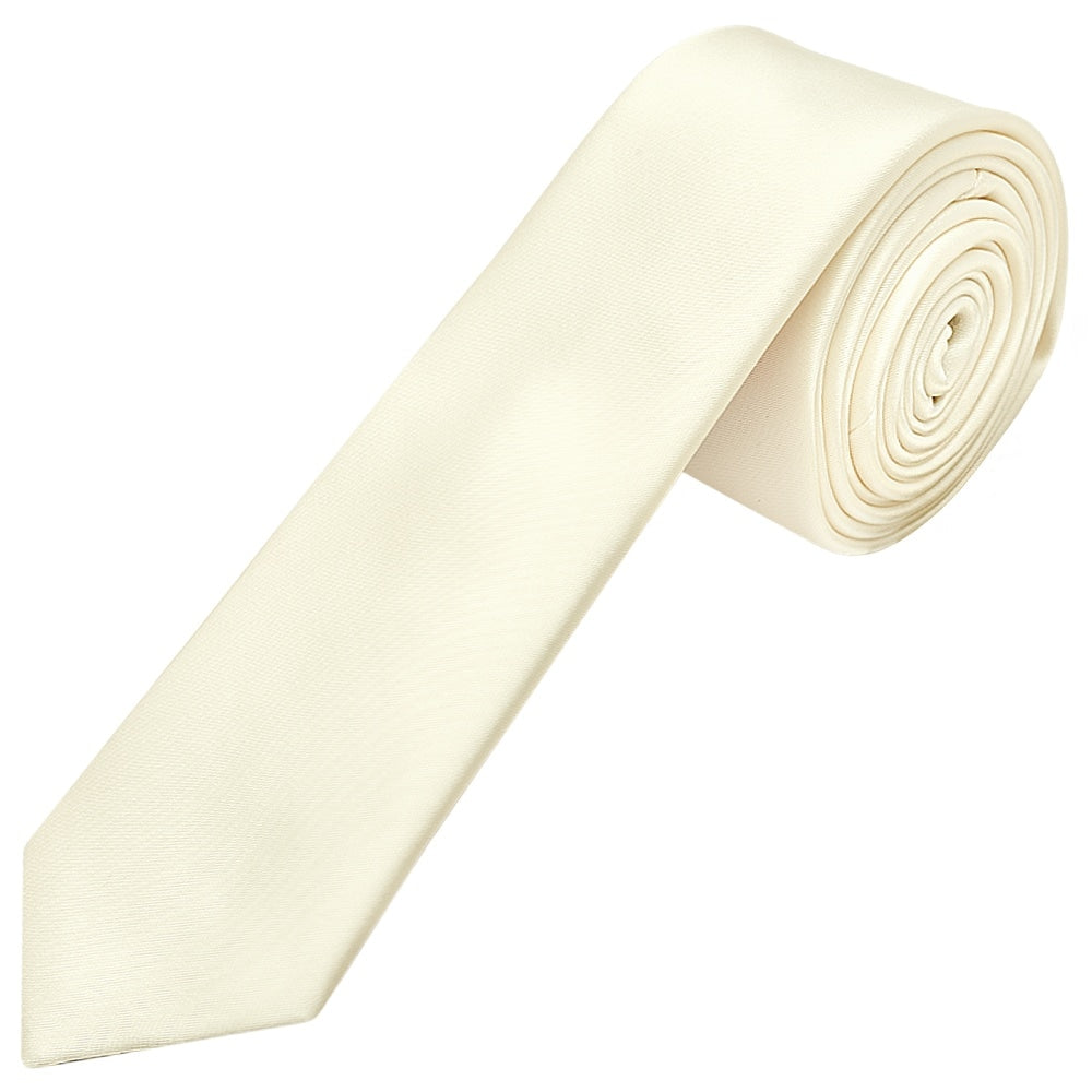 Plain Off White Satin Skinny Mens Tie 1