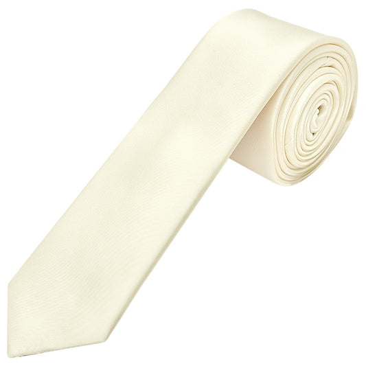 Plain Off White Satin Skinny Mens Tie 1