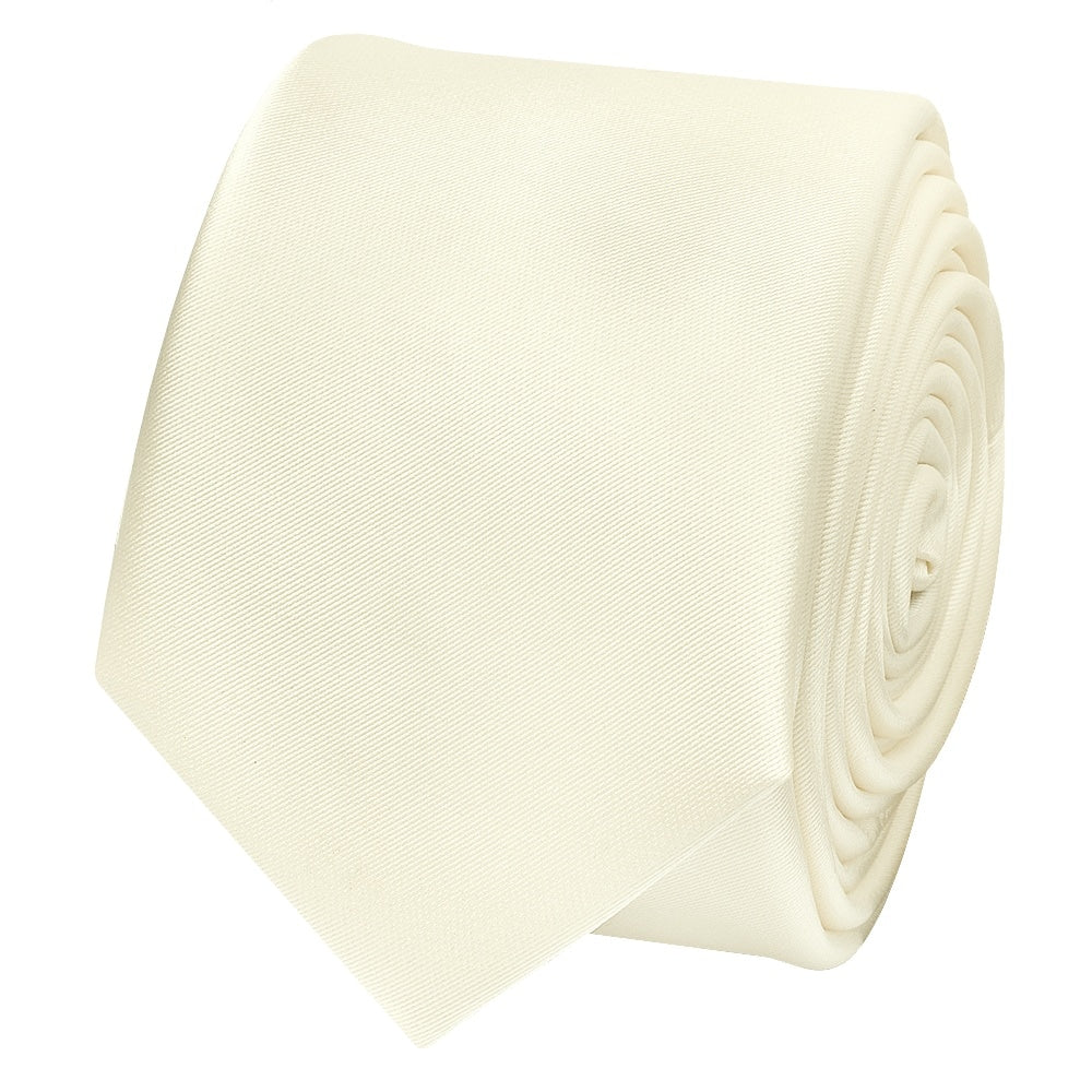Plain Off White Satin Skinny Mens Tie 2