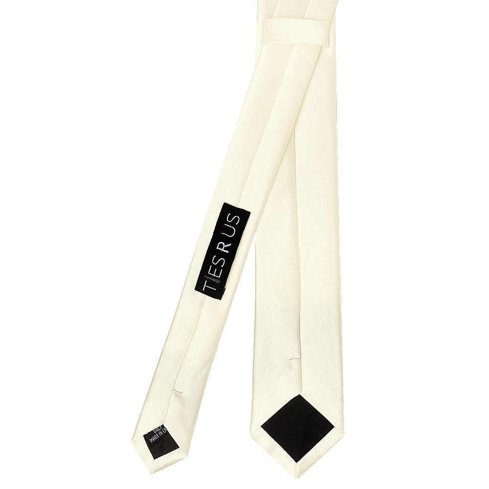 Plain Off White Satin Skinny Mens Tie 3