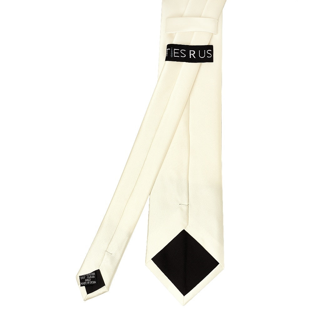 Plain Off White Satin Classic Mens Tie And Pocket Square Set 4