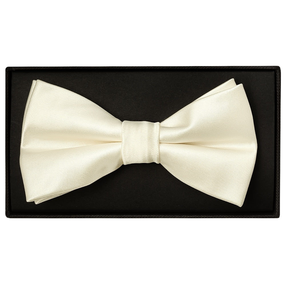 Plain Off White Hand Made Mens Bow Tie And Pocket Square Set 2