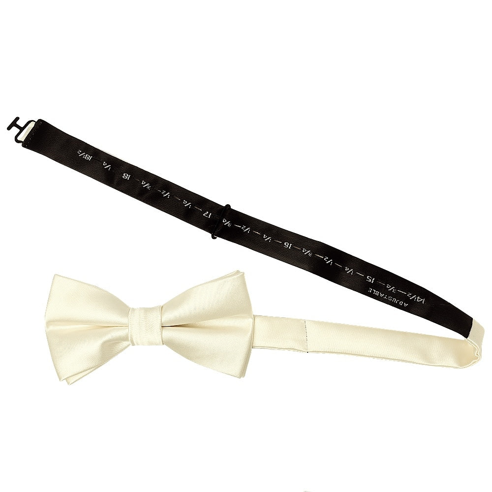 Plain Off White Hand Made Mens Bow Tie And Pocket Square Set 3