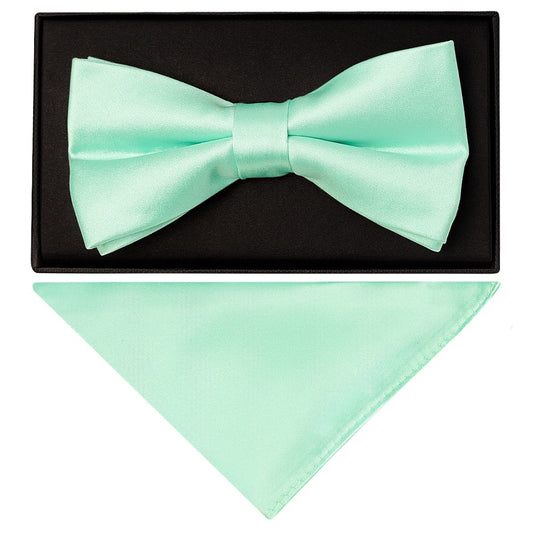 Plain Mint Green Hand Made Mens Bow Tie And Pocket Square Set 1