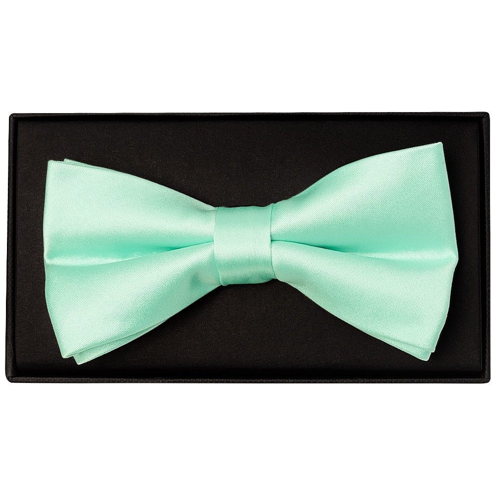 Plain Mint Green Hand Made Mens Bow Tie And Pocket Square Set 2