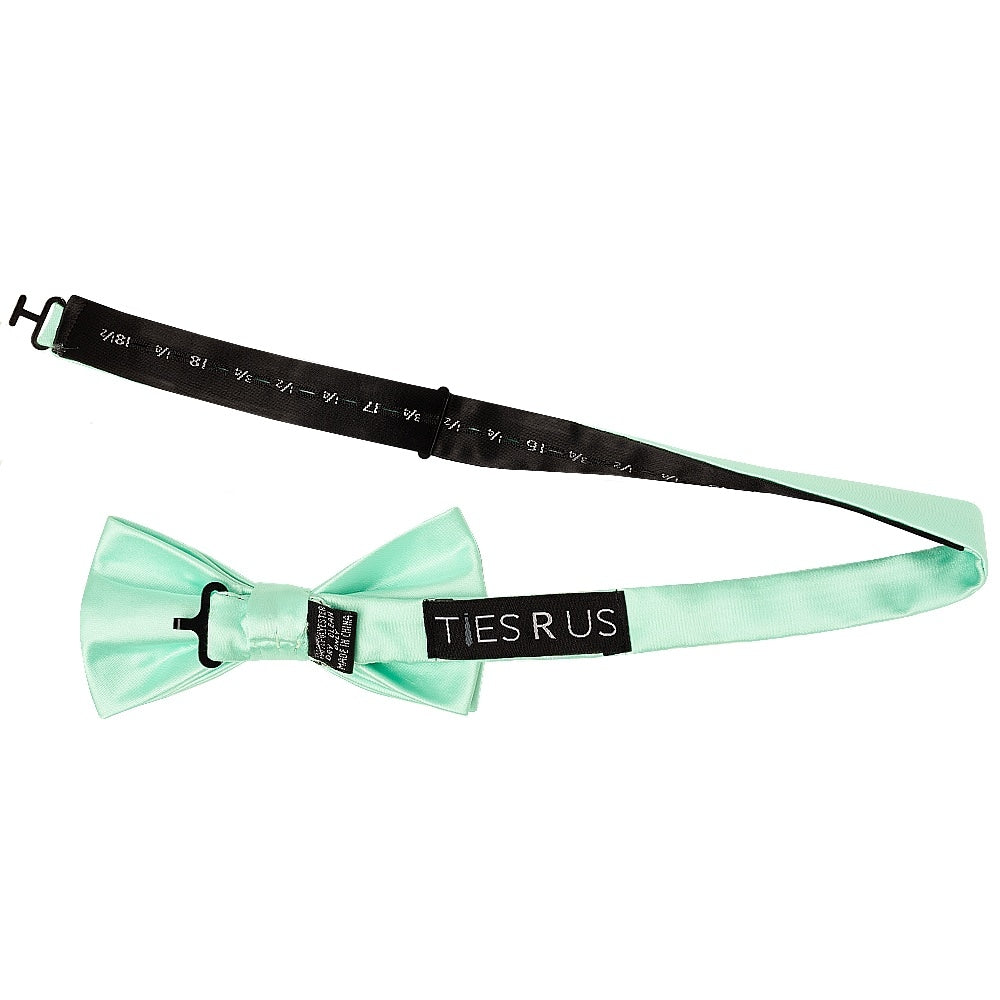 Plain Mint Green Hand Made Mens Bow Tie And Pocket Square Set 3
