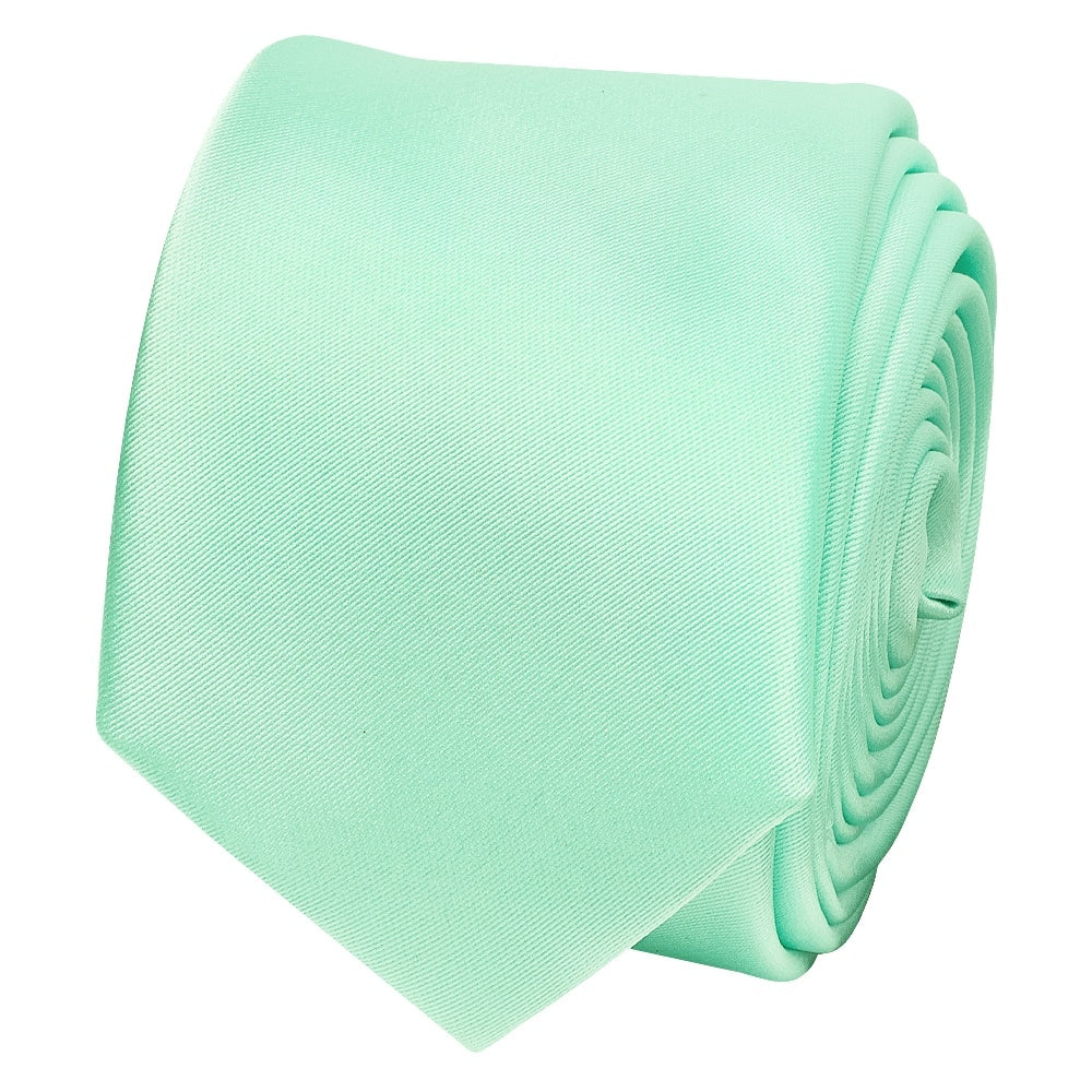 Plain Mint Green Satin Skinny Boys Tie And Pocket Square Set 3