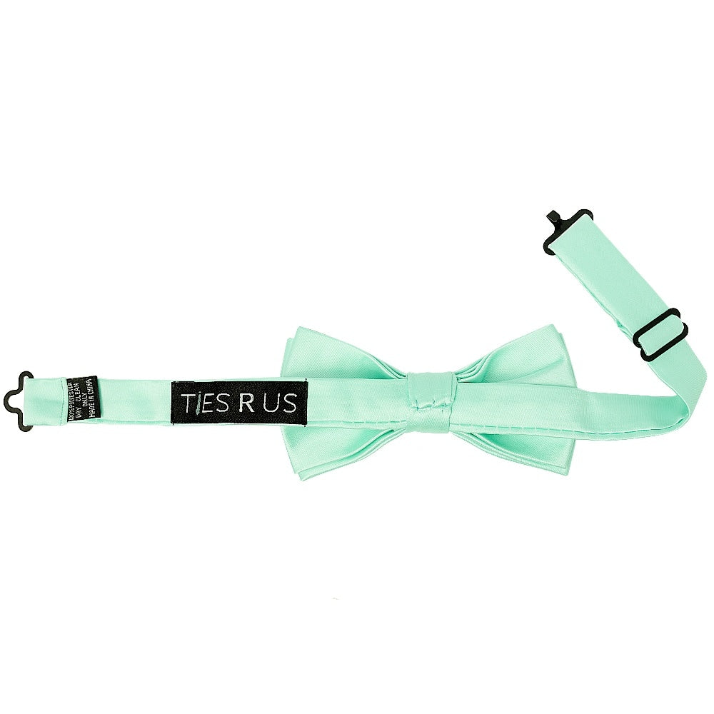 Pre Tied Mint Green Satin Boys Bow Tie And Pocket Square Set 3
