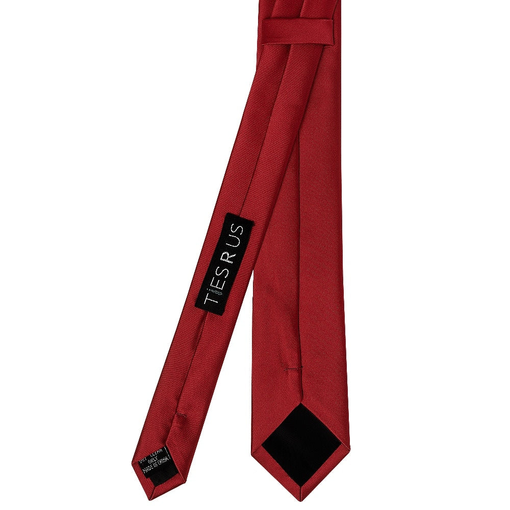 Plain Red Wine Skinny Mens Tie And Pocket Square Set 4