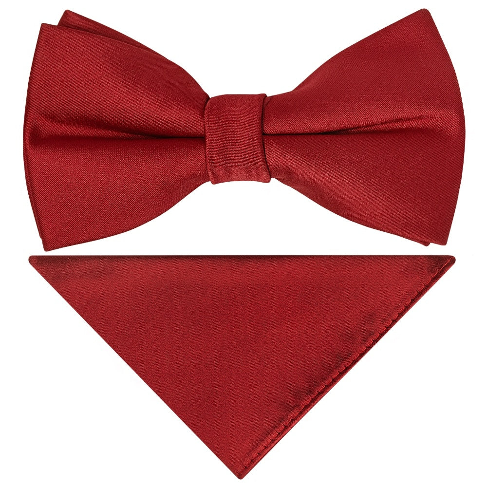 Pre Tied Red Wine Satin Boys Bow Tie And Pocket Square Set 1