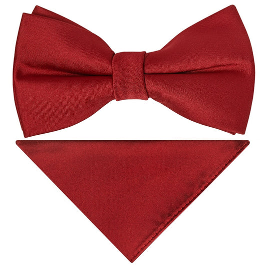 Pre Tied Red Wine Satin Boys Bow Tie And Pocket Square Set 1