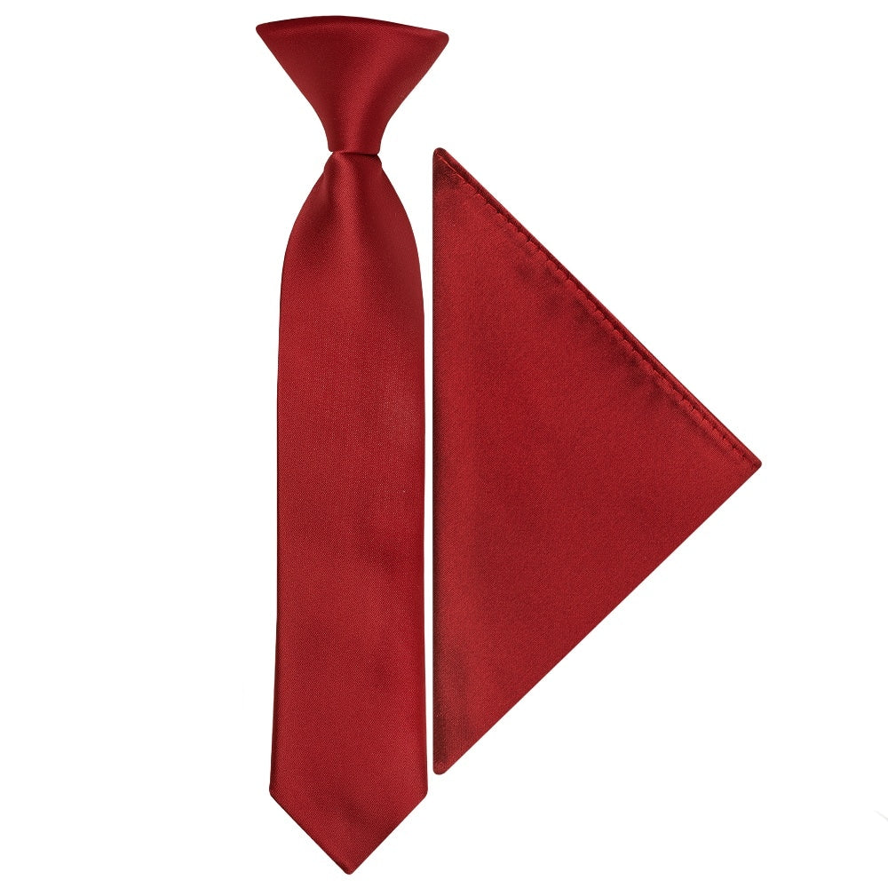 Pre Tied Red Wine Satin Boys Tie And Pocket Square Set Age 4 7 1