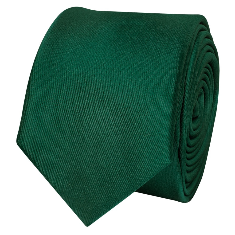 Plain Bottle Green Satin Skinny Boys Tie 2