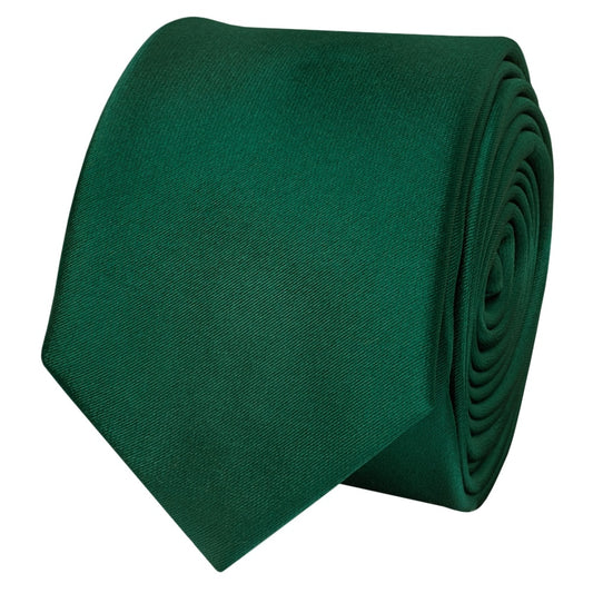 Plain Bottle Green Satin Skinny Mens Tie 2