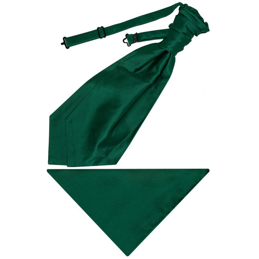 Bottle Green Satin Mens Cravat Tie And Pocket Square Set 1