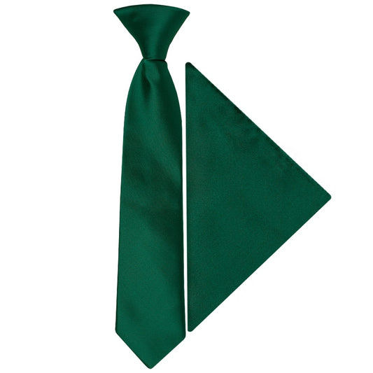 Pre Tied Bottle Green Satin Boys Tie And Pocket Square Set Age 4 7 1