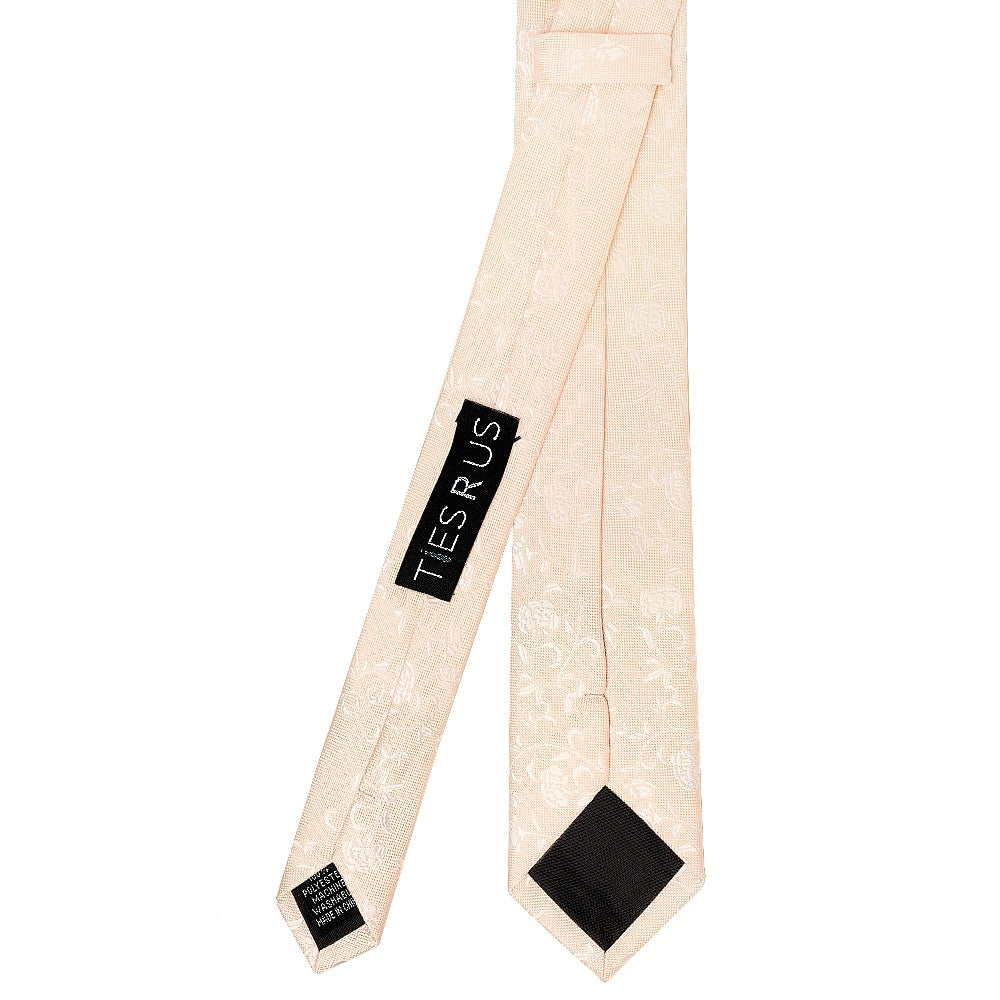 Light Peach And White Floral Skinny Mens Tie 3