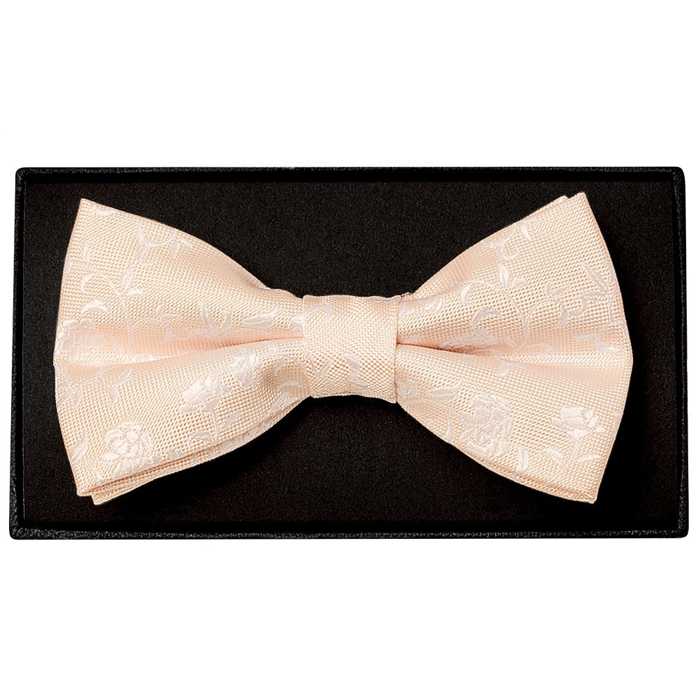 Light Peach And White Floral Handmade Mens Bow Tie 1