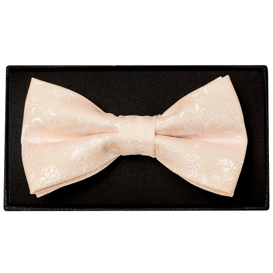 Light Peach And White Floral Handmade Mens Bow Tie And Pocket Square Set 2