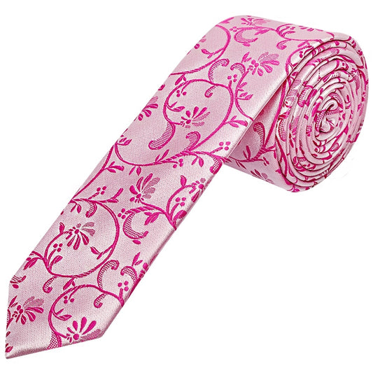 Fuchsia Floral Skinny Mens Tie And Pocket Square Set 2