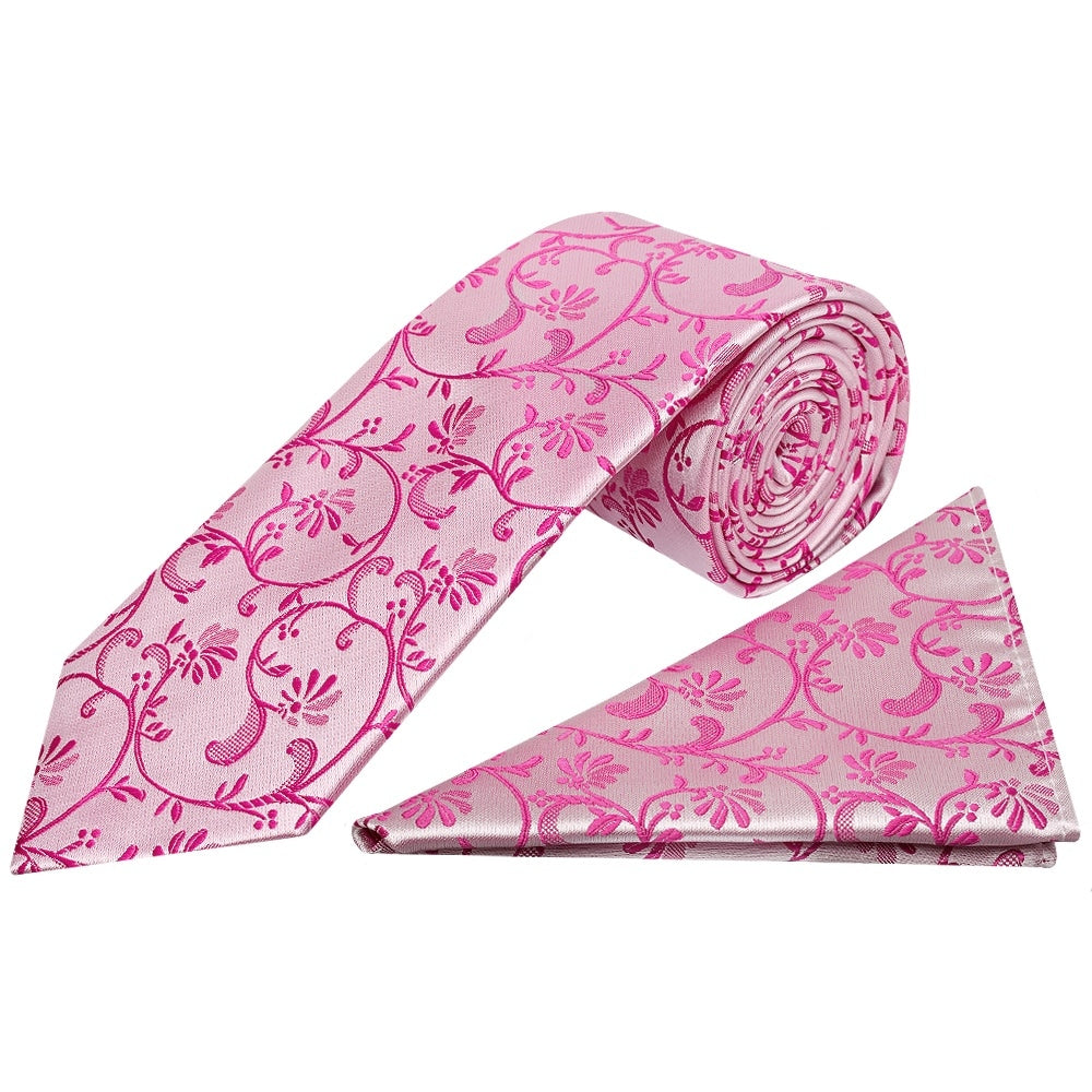 Fuchsia Floral Classic Mens Tie And Pocket Square Set 1