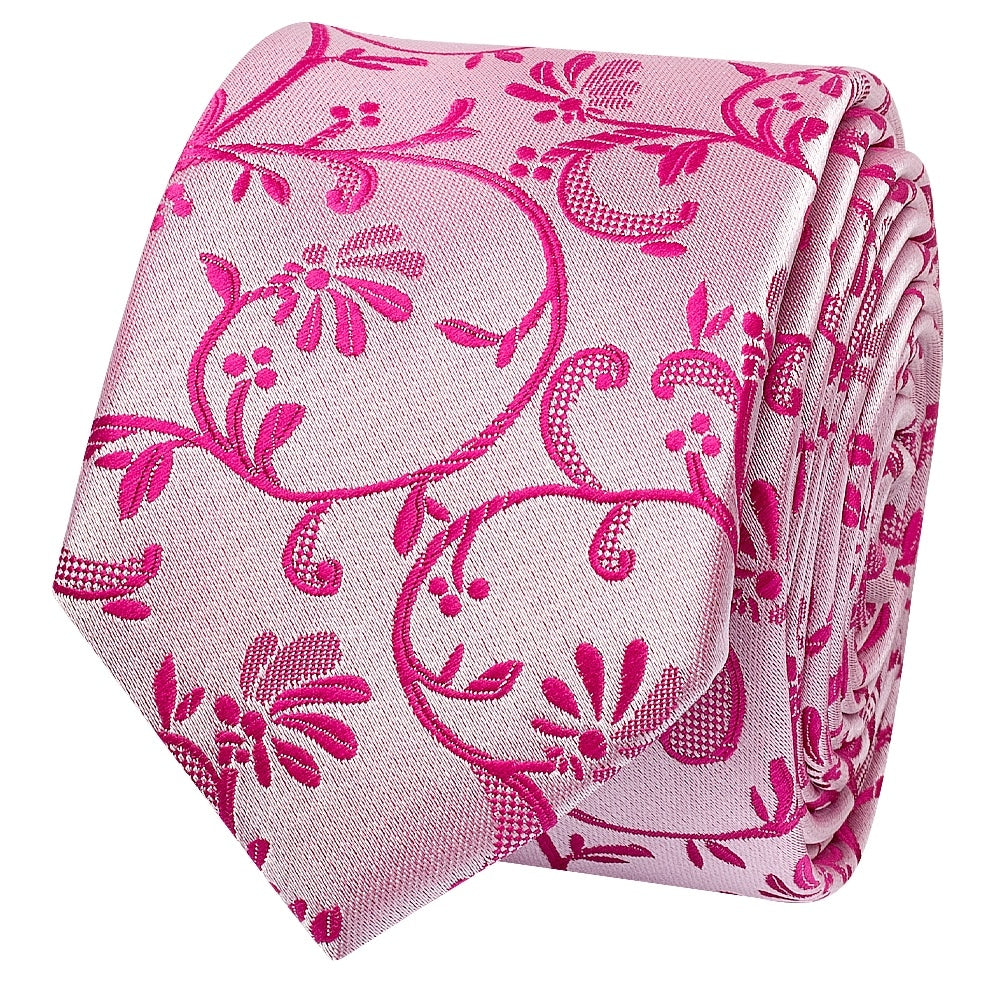 Fuchsia Floral Skinny Boys Tie And Pocket Square Set 3