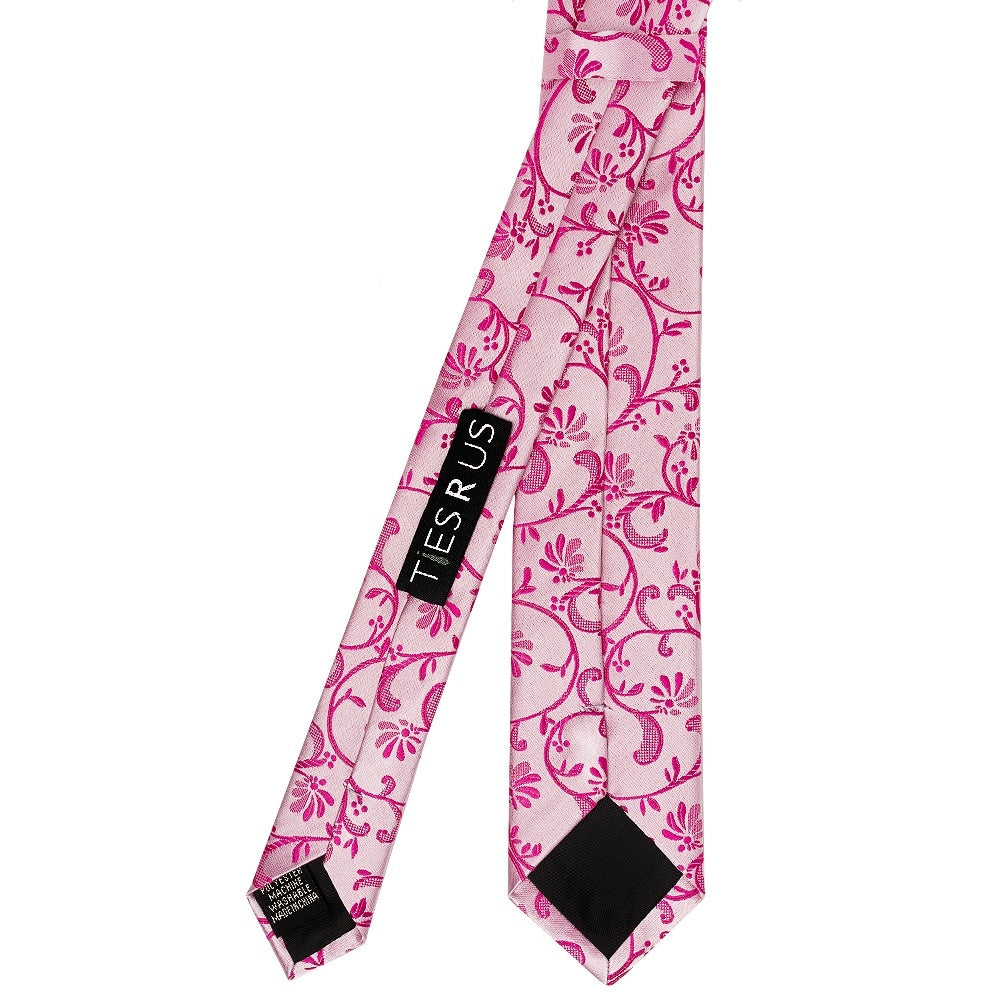 Fuchsia Floral Skinny Boys Tie And Pocket Square Set 4