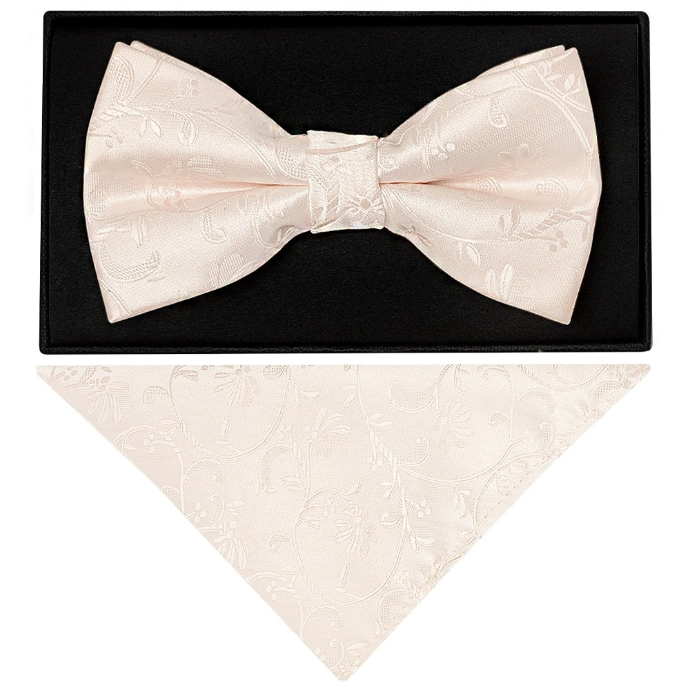 Blush Floral Handmade Mens Bow Tie And Pocket Square Set 1