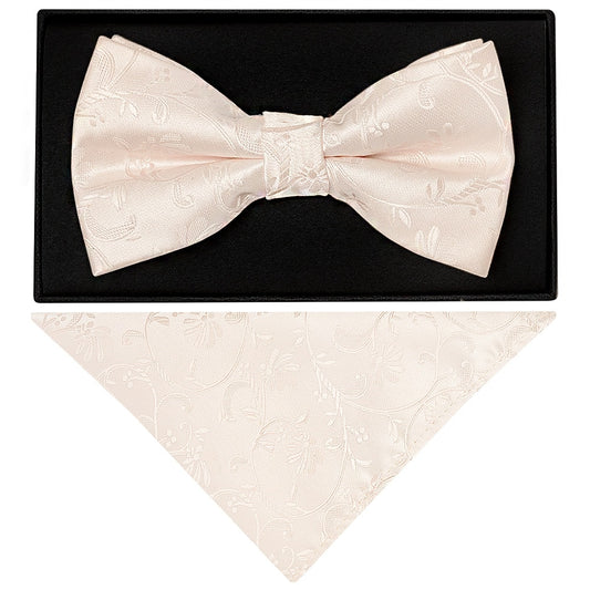 Blush Floral Handmade Mens Bow Tie And Pocket Square Set 1