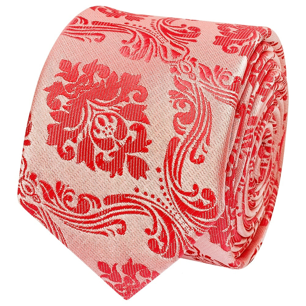 Coral Pink Paisley Skinny Boys Tie 2