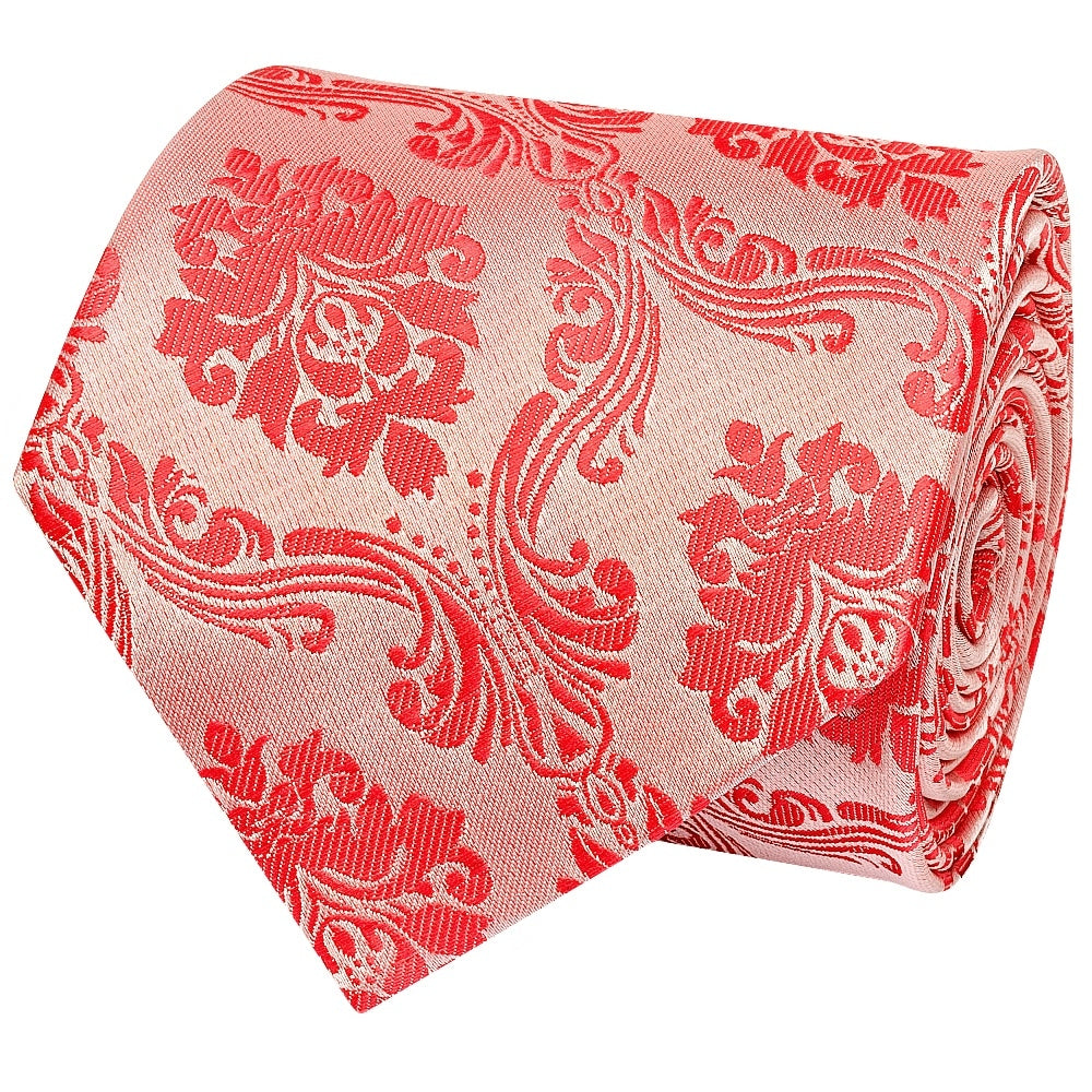Coral Pink Paisley Classic Mens Tie And Pocket Square Set 4