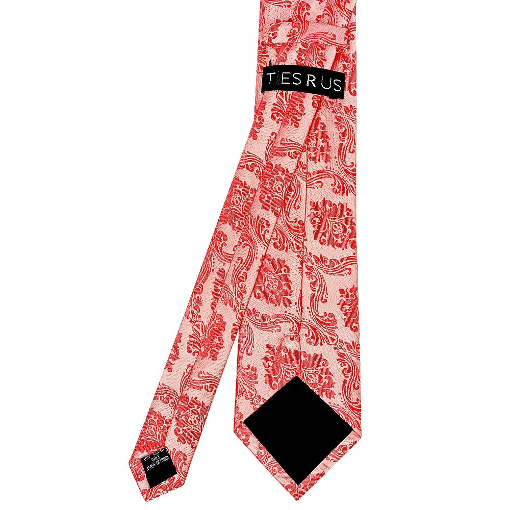 Coral Pink Paisley Classic Mens Tie And Pocket Square Set 5