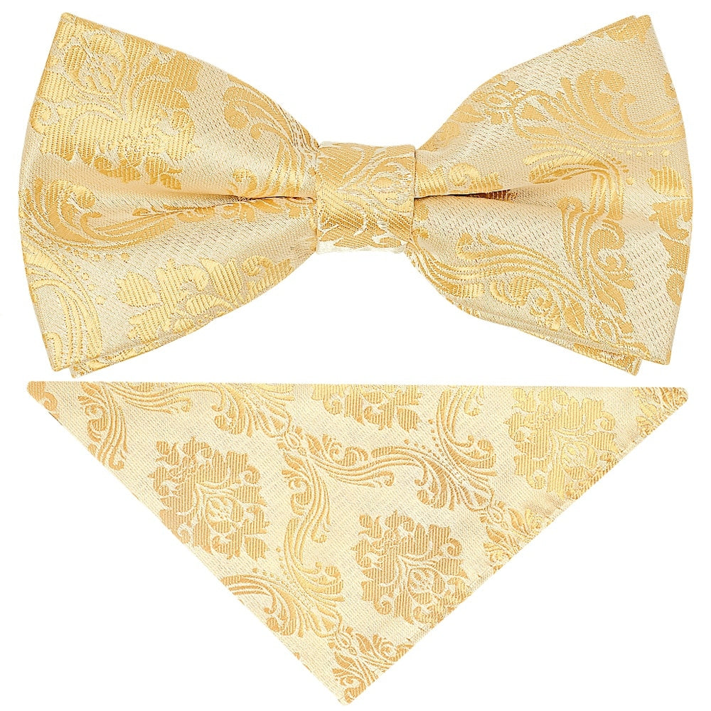 Pre Tied Caramel Paisley Boys Bow Tie And Pocket Square Set 1